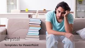  Presentation with unhappy - Slide set with young-male-student-unhappy background and a light gray colored foreground