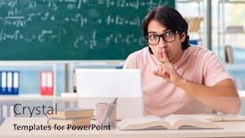  Presentation with classroom - Amazing slide set having young male student in the classroom backdrop and a soft green colored foreground