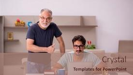  Presentation with grandfather - Slides consisting of young-male-student background and a coral colored foreground