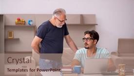  Presentation with grandfather - PPT layouts featuring young-male-student background and a coral colored foreground