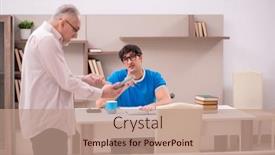  Presentation with grandfather - Presentation design enhanced with young-male-student background and a coral colored foreground