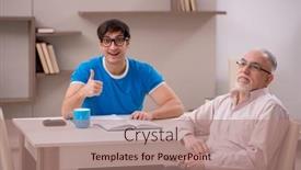  Presentation with grandfather - Slide deck with young-male-student background and a coral colored foreground