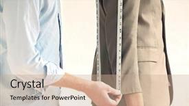  Presentation with measuring ingredient - Audience pleasing slide deck consisting of alteration - midsection of young male tailor backdrop and a coral colored foreground