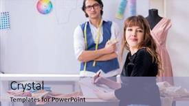  Presentation with teaching - Amazing presentation having young male tailor teaching female backdrop and a  colored foreground