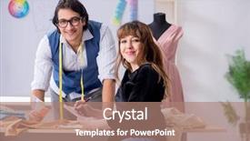  Presentation with female male symbol - Colorful slides enhanced with young male tailor teaching female backdrop and a coral colored foreground