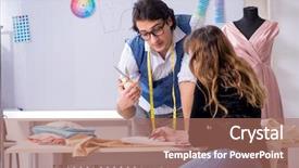  Presentation with black male female fashion - Presentation theme enhanced with young male tailor teaching female background and a  colored foreground