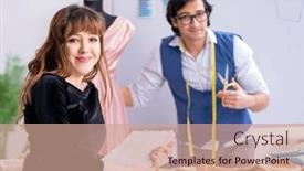  Presentation with teaching - Slides enhanced with young-male-tailor-teaching-female and a coral colored foreground