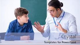 Presentation with classroom - Amazing presentation having young male teacher and boy in the classroom backdrop and a light blue colored foreground