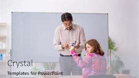  Presentation with teacher - Presentation design consisting of young-male-teacher-and-redhead background and a light gray colored foreground