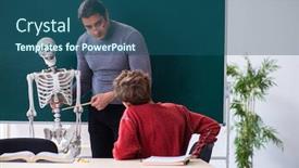  Presentation with classroom - Slide set featuring young-male-teacher-and-schoolboy background and a ocean colored foreground