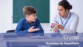  Presentation with molecular - Amazing PPT theme having young-male-teacher-explaining-molecular backdrop and a ocean colored foreground