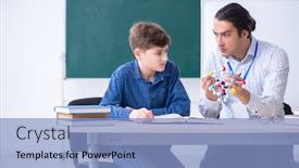  Presentation with molecular - Slide deck with young-male-teacher-explaining-molecular background and a light blue colored foreground