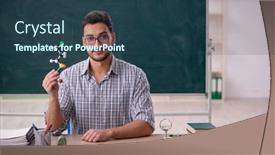  Presentation with molecular - Slide set with young-male-teacher-holding-molecular background and a ocean colored foreground