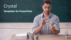  Presentation with molecular - PPT theme with young-male-teacher-holding-molecular background and a ocean colored foreground