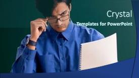  Presentation with chalkboard - PPT theme featuring young-male-teacher-in-front and a ocean colored foreground