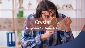  Presentation with classroom management strategies - Colorful PPT theme enhanced with young-male-teacher-paleontologist backdrop and a red colored foreground