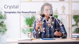  Presentation with classroom - PPT theme consisting of young-male-teacher-paleontologist background and a sky blue colored foreground