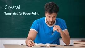  Presentation with teacher - Presentation theme featuring young-male-teacher-student and a ocean colored foreground