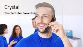  Presentation with technical support - Slides with young male technical support dispatcher background and a lemonade colored foreground