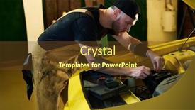  Presentation with diagnostics - Slide set enhanced with young-male-technician-in-workwear background and a tawny brown colored foreground