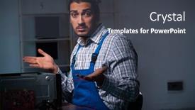  Presentation with computer workshop - Colorful presentation design enhanced with young-male-technician-repairing-computer backdrop and a dark gray colored foreground