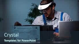  Presentation with computer workshop - Audience pleasing slide set consisting of young-male-technician-repairing-computer backdrop and a ocean colored foreground