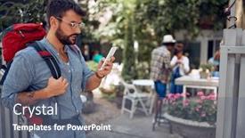  Presentation with smartphone - Presentation enhanced with young-male-tourist-texting background and a ocean colored foreground