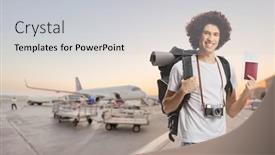  Presentation with passport - Presentation design enhanced with young-male-tourist background and a light gray colored foreground