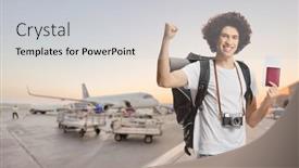  Presentation with backpack - Slides featuring young-male-tourist background and a  colored foreground