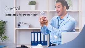  Presentation with travel - Slides with young-male-travel-agent-working background and a light gray colored foreground