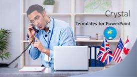  Presentation with travel - Amazing PPT layouts having young-male-travel-agent-working backdrop and a lemonade colored foreground