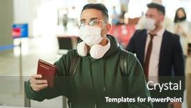  Presentation with registration - Slide set having young-male-traveler-standing background and a tawny brown colored foreground