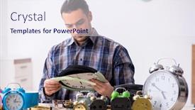  Presentation with workshop - Beautiful PPT theme featuring young-male-watchmaker-working backdrop and a sky blue colored foreground