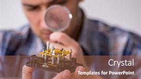  Presentation with workshop - PPT theme having young-male-watchmaker-working background and a coral colored foreground