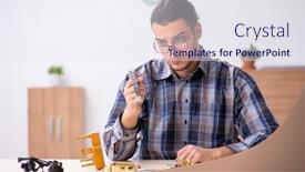  Presentation with workshop - Theme featuring young-male-watchmaker-working background and a sky blue colored foreground