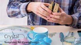  Presentation with workshop - Slides enhanced with young-male-watchmaker-working background and a light blue colored foreground