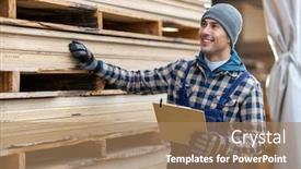  Presentation with warehouse - Beautiful slide set featuring young-male-worker-in-timber backdrop and a coral colored foreground