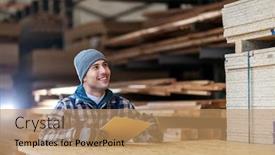  Presentation with warehouse - Presentation theme featuring young-male-worker-in-timber background and a coral colored foreground