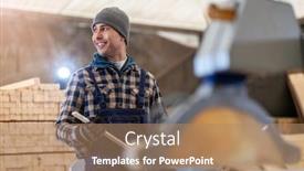  Presentation with warehouse - Presentation consisting of young-male-worker-in-timber background and a coral colored foreground