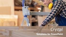  Presentation with warehouse - Cool new presentation design with young-male-worker-in-timber backdrop and a coral colored foreground