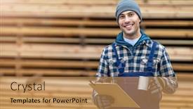  Presentation with warehouse - Amazing presentation having young-male-worker-in-timber backdrop and a coral colored foreground