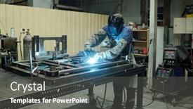  Presentation with young plant - PPT theme having young-male-worker-of-industrial background and a dark gray colored foreground