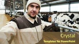  Presentation with dairy - Presentation design with young-male-worker-or-owner background and a tawny brown colored foreground