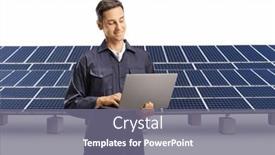  Presentation with solar farm - Presentation design with young-male-worker background and a gray colored foreground