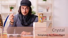  Presentation with time management - Presentation design enhanced with young-male-writer-in-time background and a coral colored foreground