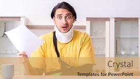  Presentation with car accident - Beautiful slide deck featuring young man after car accident suffering at home backdrop and a yellow colored foreground