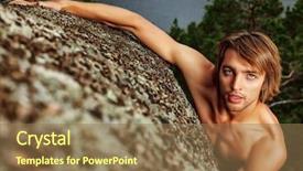  Presentation with mountain climbing - Cool new PPT theme with young man alpinist is climbing on a mountain backdrop and a coral colored foreground