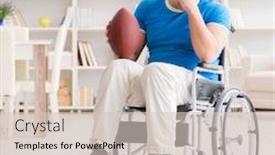  Presentation with wheelchair - Cool new theme with young man american football player recovering on wheelchair backdrop and a soft green colored foreground