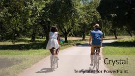  Presentation with black girl - Colorful theme enhanced with young man and a beautiful black girl enjoying a bike ride in nature on a sunny summer day backdrop and a soft green colored foreground