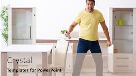  Presentation with home - Presentation theme consisting of young-man-and-a-lot background and a soft green colored foreground